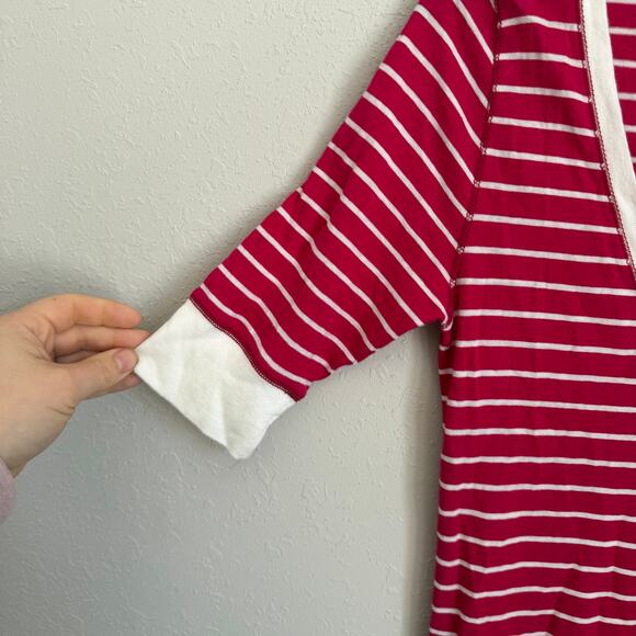 Y2K Hollister Pink White Stripe 1/2 Sleeve V-Neck Tee Womens L Vintage 2000s - Picture 6 of 6